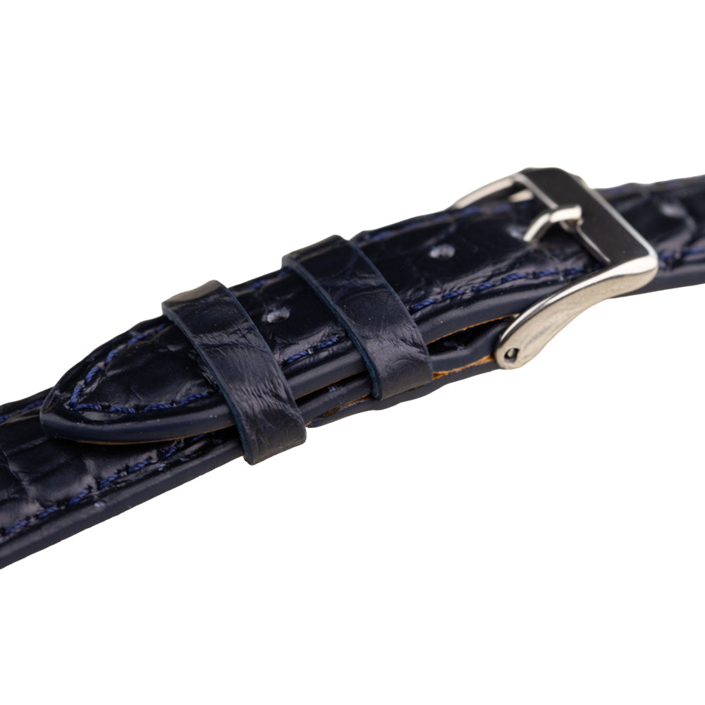 FLUCO BRIGHT - pasek ze skóry aligatora granatowy