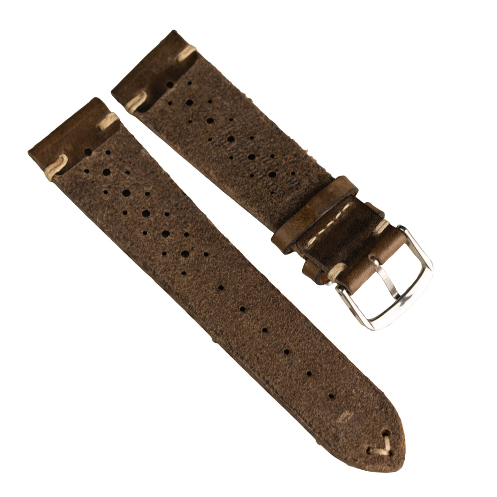 FLUCO RACING - pasek ze skóry bydlęcej - CIEMNY BRĄZ