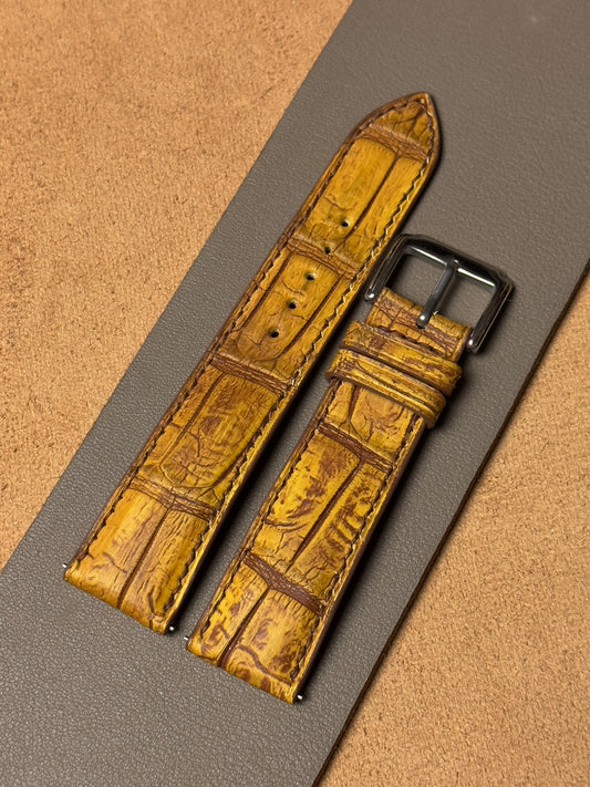 Ręcznie robiony pasek ze skóry krokodyla - two-tone brązowy