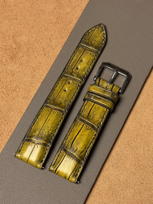 Ręcznie robiony pasek ze skóry krokodyla - żółto-czarny