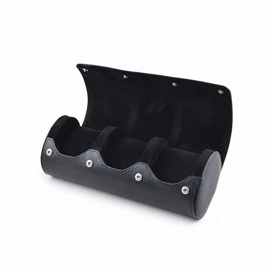 Full Black Natural Leather Watch Roll - Tempomat Madrid