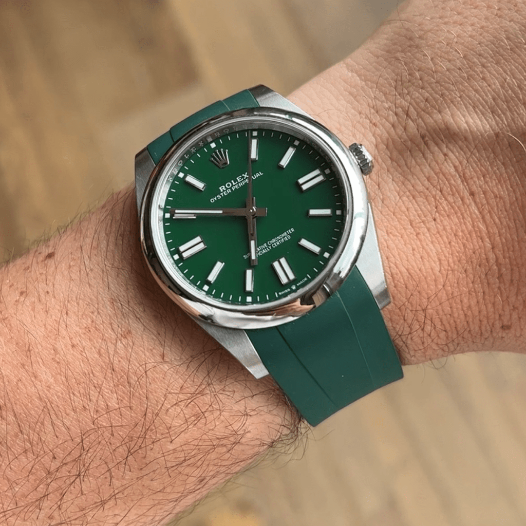 FKM Vulcanized Green curved ended strap for Rolex OP41 & DJ41 - Tempomat Madrid