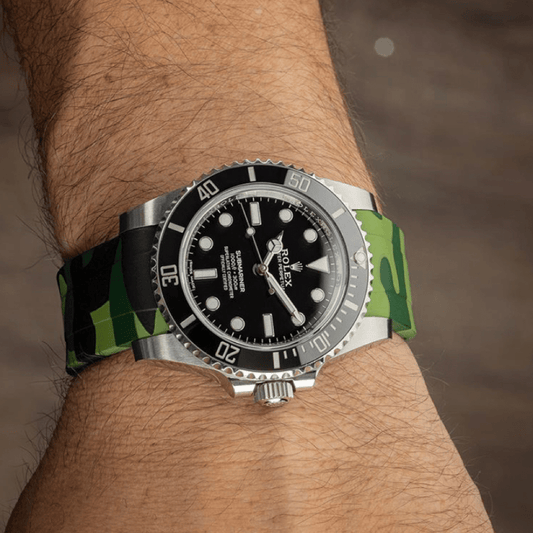 20mm Curved Ended Green Camo Rubber Strap - Tempomat Madrid
