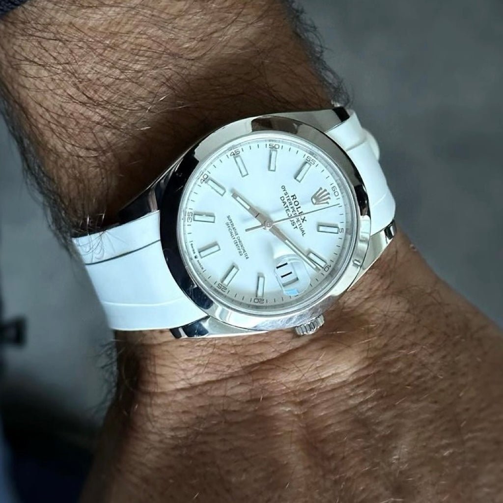 FKM Vulcanized White curved ended strap for Rolex OP41 & DJ41 - Tempomat Madrid