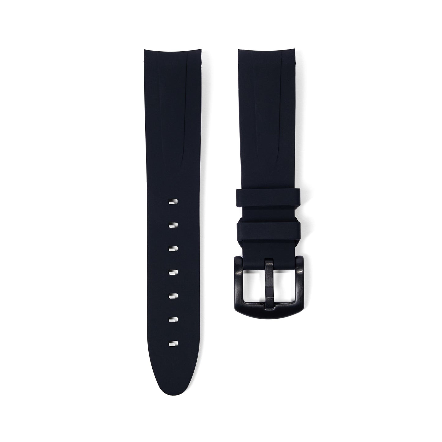 21mm Curved Ended Black Rubber Strap - Tempomat Madrid