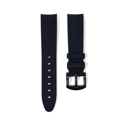21mm Curved Ended Black Rubber Strap - Tempomat Madrid