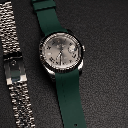 FKM Vulcanized Green curved ended strap for Rolex OP41 & DJ41 - Tempomat Madrid