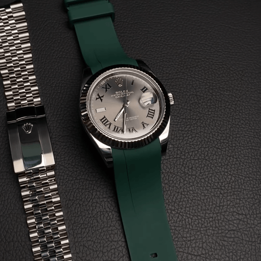 FKM Vulcanized Green curved ended strap for Rolex OP41 & DJ41 - Tempomat Madrid