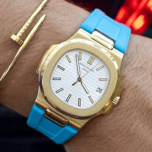 FKM Vulcanized Blue Marbella Rubber Strap for Patek Nautilus - Tempomat Madrid