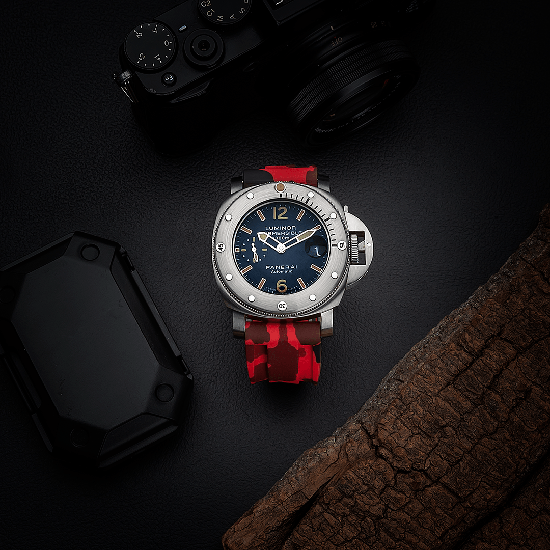 24mm Red Camo Rubber Strap - Tempomat Madrid