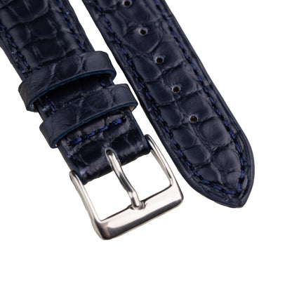 FLUCO BRIGHT - pasek ze skóry aligatora granatowy