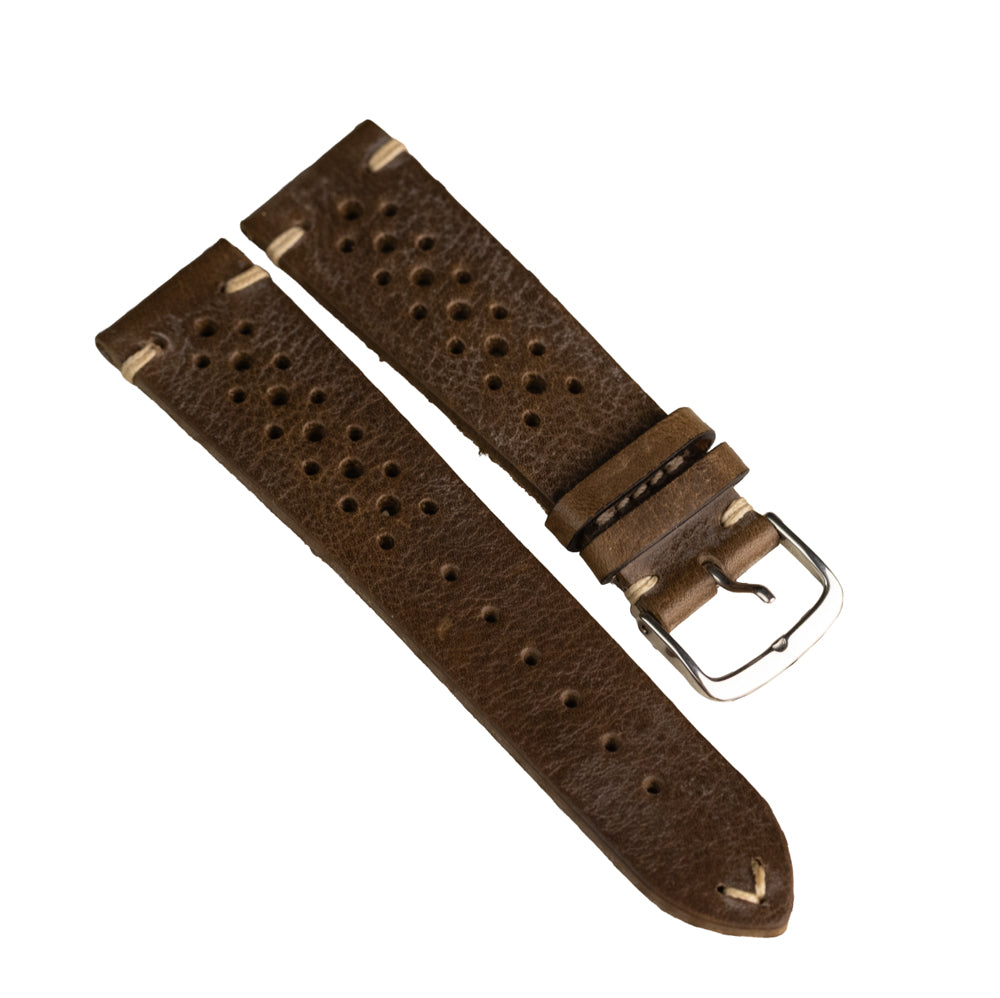 FLUCO RACING - pasek ze skóry bydlęcej - CIEMNY BRĄZ