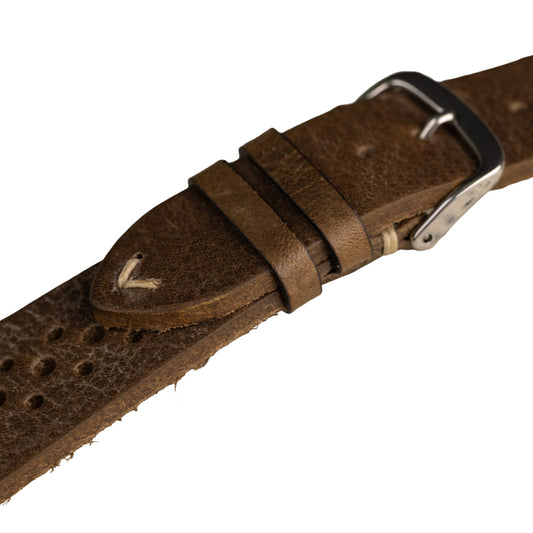 FLUCO RACING - pasek ze skóry bydlęcej - CIEMNY BRĄZ