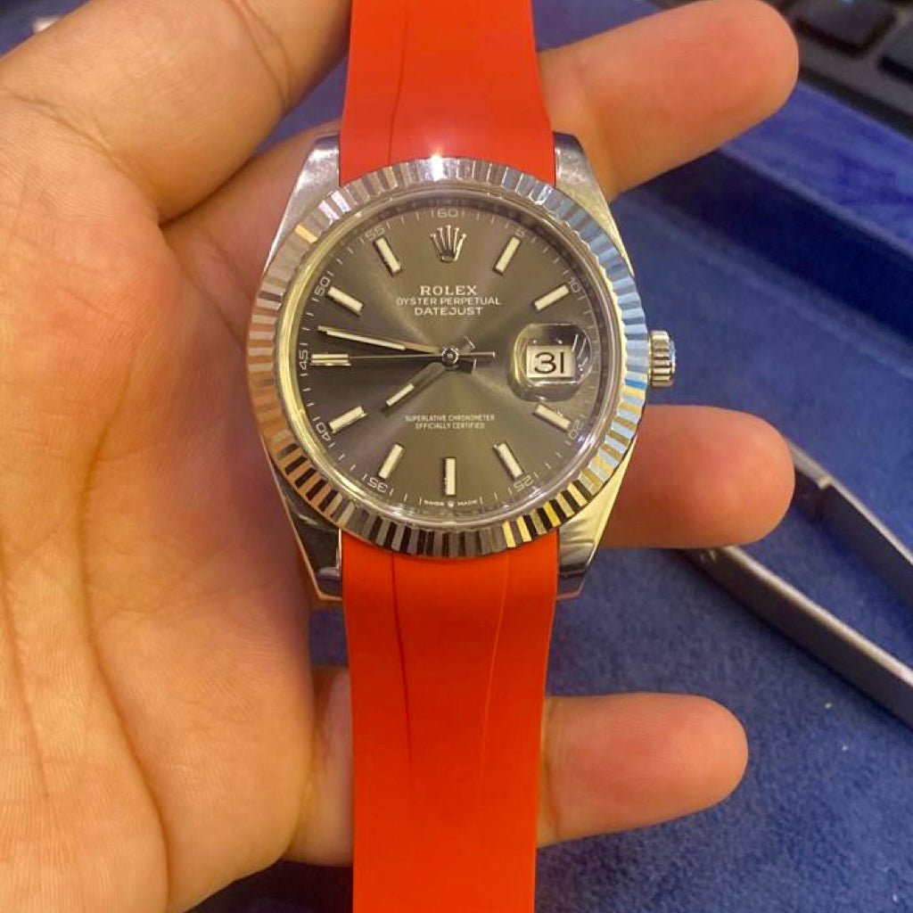 FKM Vulcanized Red curved ended strap for Rolex OP41 & DJ41 - Tempomat Madrid