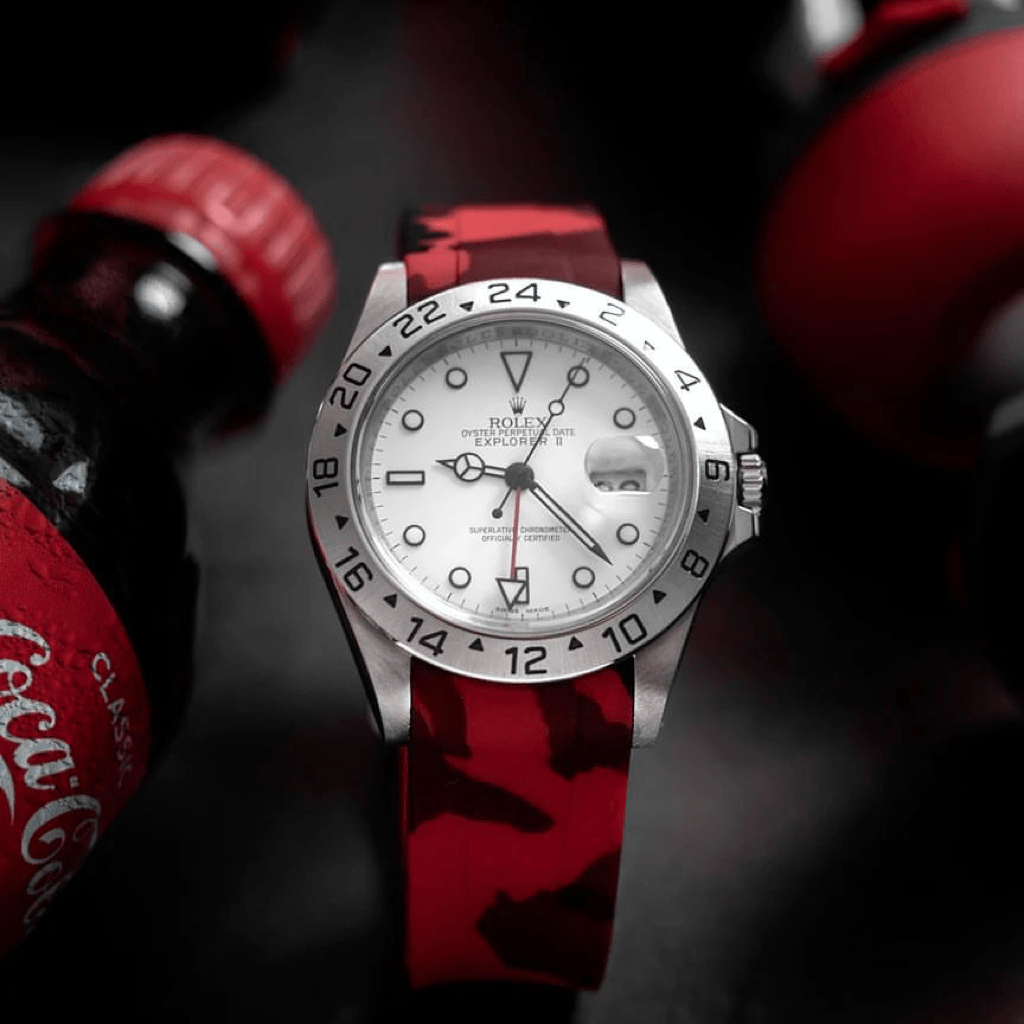 20mm Curved Ended Red Camo Rubber Strap - Tempomat Madrid