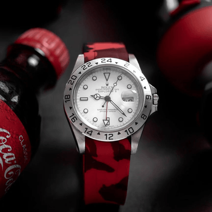 20mm Curved Ended Red Camo Rubber Strap - Tempomat Madrid