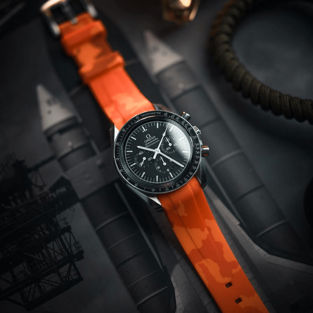 20mm Curved Ended Orange Camo Rubber Strap - Tempomat Madrid