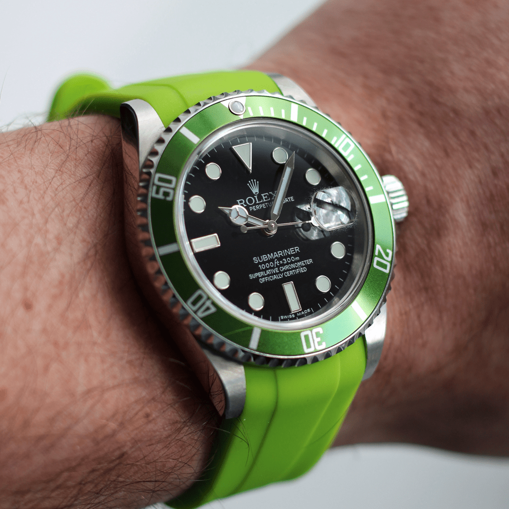 20mm Curved Ended Lime Rubber Strap - Tempomat Madrid