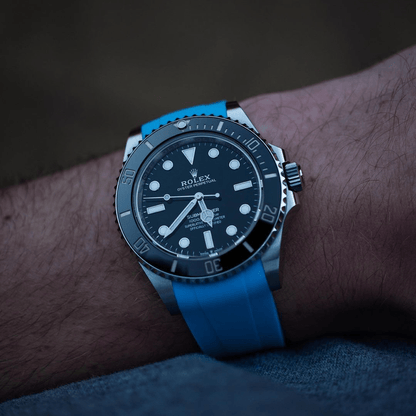 21mm Curved Ended Blue Marbella Rubber Strap - Tempomat Madrid