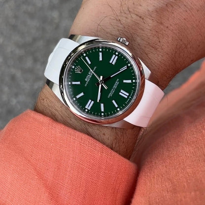 FKM Vulcanized White curved ended strap for Rolex OP41 & DJ41 - Tempomat Madrid