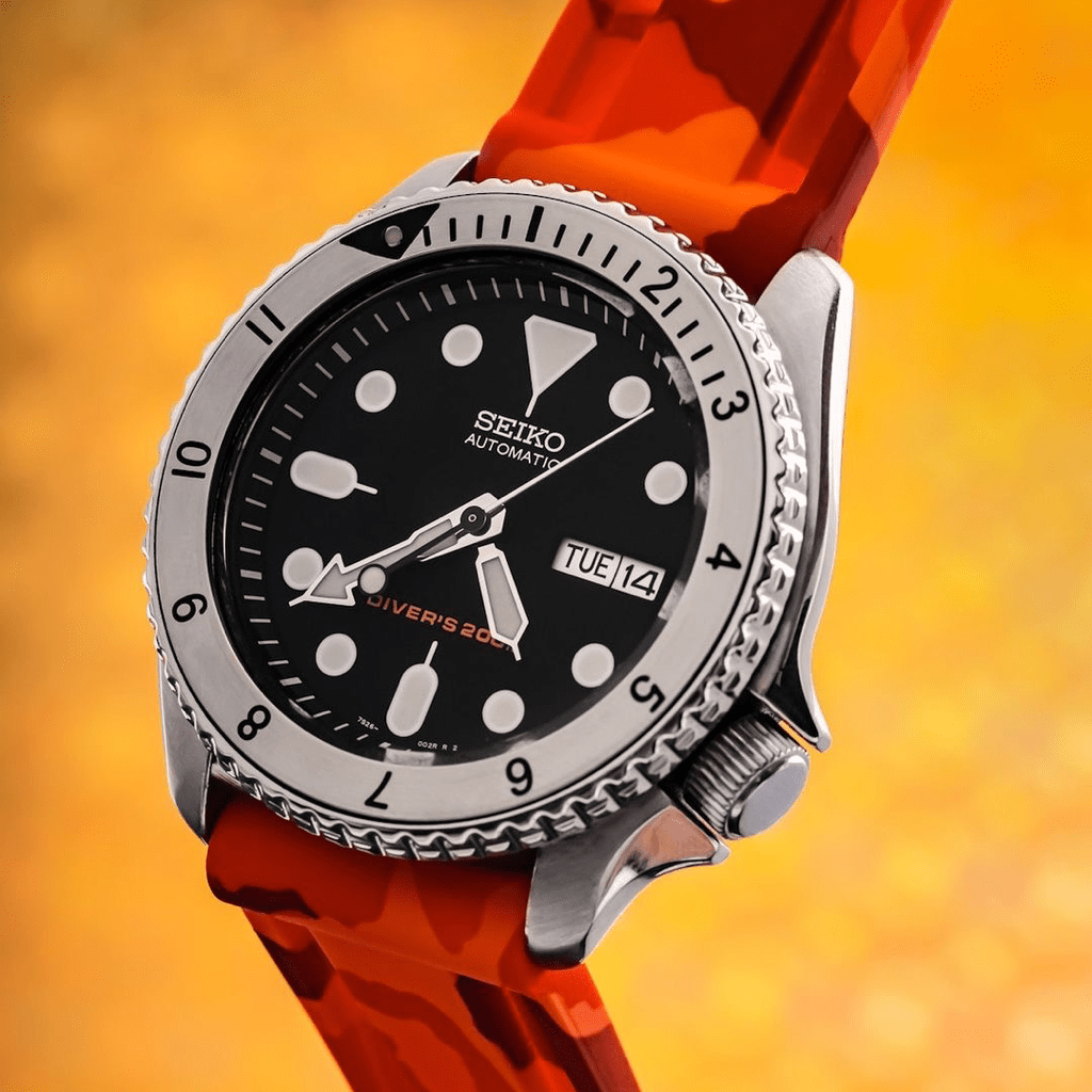 22mm Orange Camo Rubber Strap - Tempomat Madrid