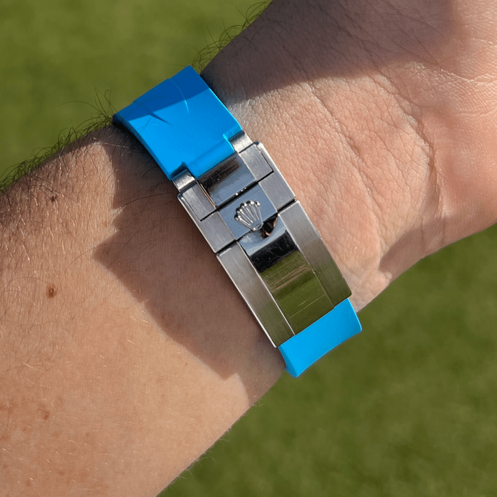 FKM Vulcanized Marbella Blue Rubber strap for Rolex Deployant buckle - Tempomat Madrid