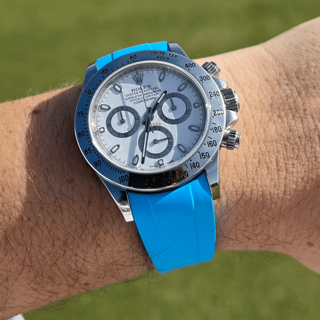 FKM Vulcanized Marbella Blue Rubber strap for Rolex Deployant buckle - Tempomat Madrid