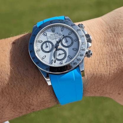 FKM Vulcanized Marbella Blue Rubber strap for Rolex Deployant buckle - Tempomat Madrid