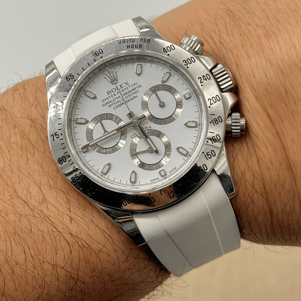 FKM Vulcanized White Rubber strap for Rolex Deployant buckle - Tempomat Madrid