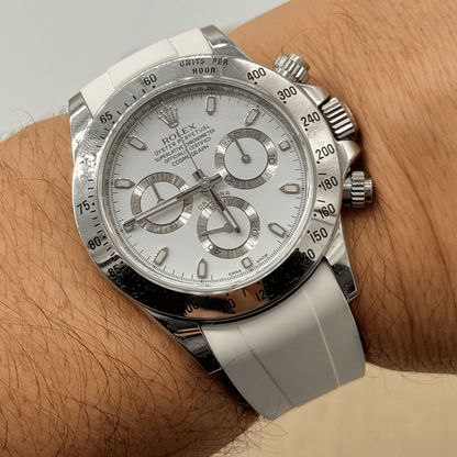 FKM Vulcanized White Rubber strap for Rolex Deployant buckle - Tempomat Madrid