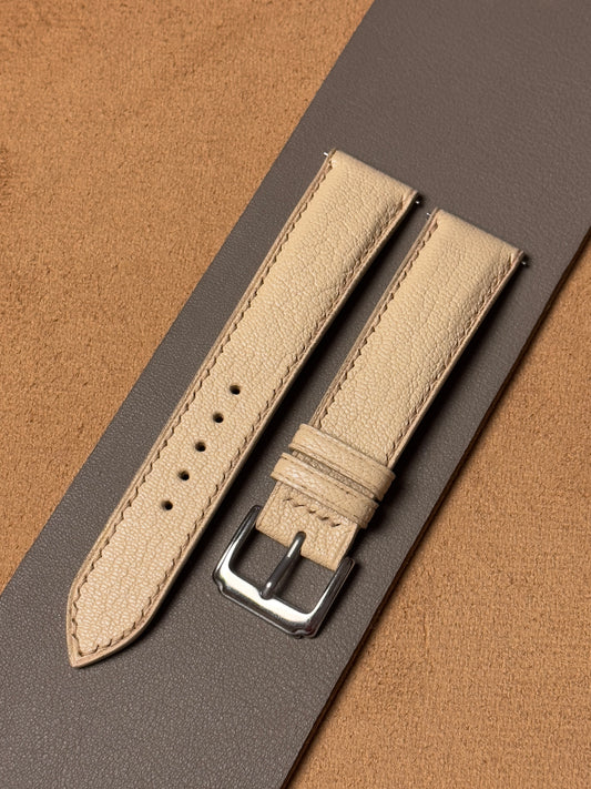 Ręcznie robiony pasek ze skóry koziej - beżowy