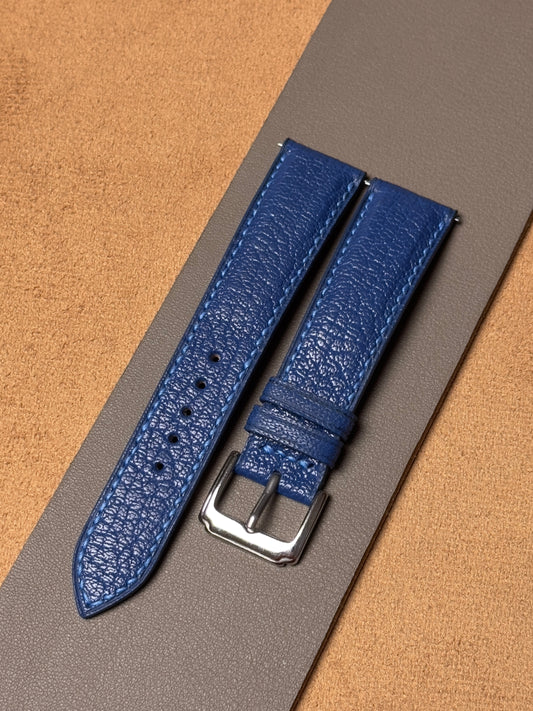 Ręcznie robiony pasek ze skóry koziej - niebieski
