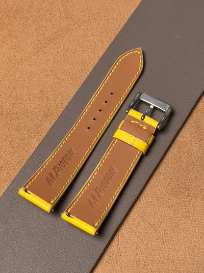 Ręcznie robiony pasek ze skóry koziej - żółty