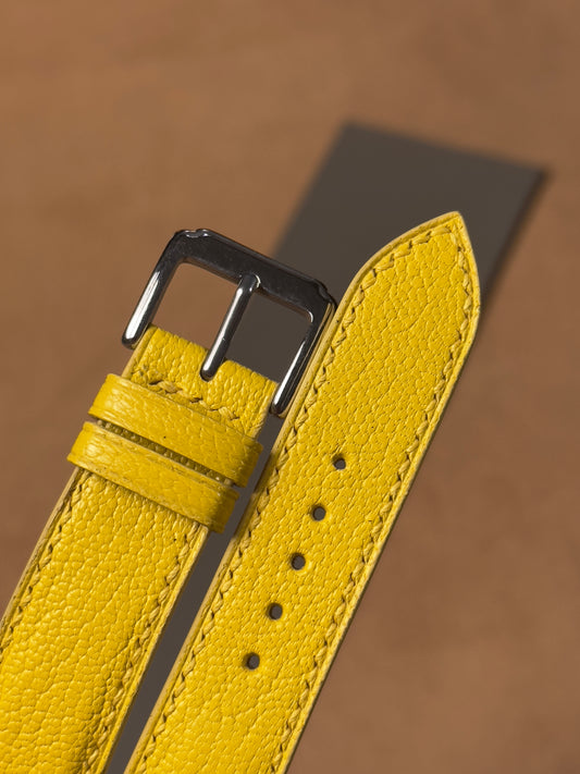 Ręcznie robiony pasek ze skóry koziej - żółty