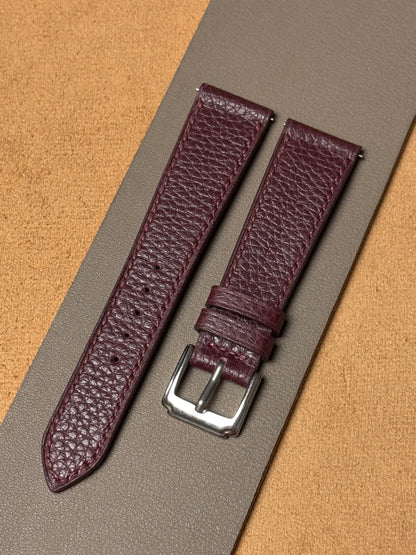 Handmade calfskin belt - burgundy with polka dots
