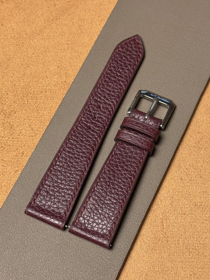 Handmade calfskin belt - burgundy with polka dots