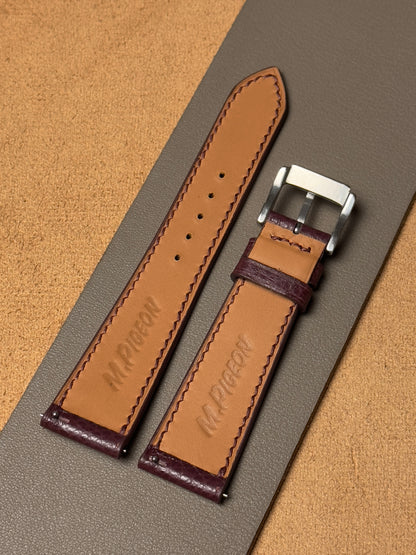 Handmade calfskin belt - burgundy with polka dots