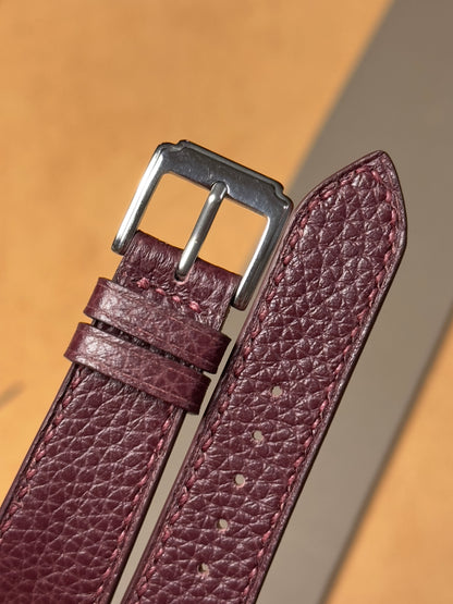 Handmade calfskin belt - burgundy with polka dots
