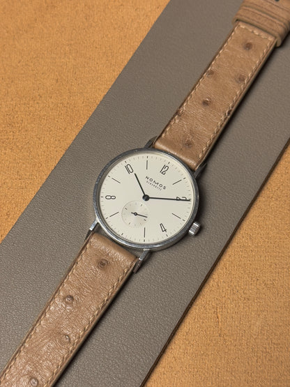 Ręcznie robiony pasek z skóry strusia - beżowy