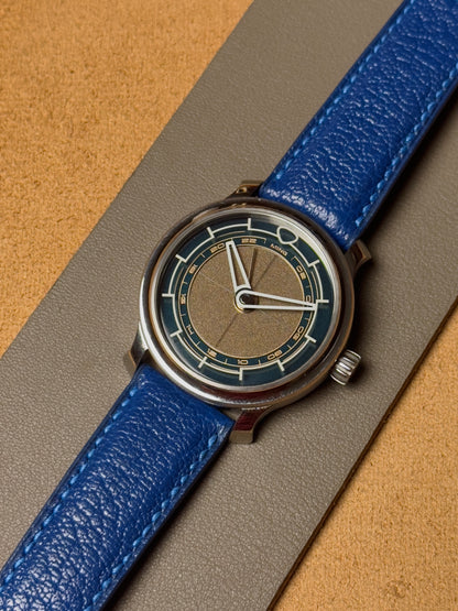 Ręcznie robiony pasek ze skóry koziej - niebieski