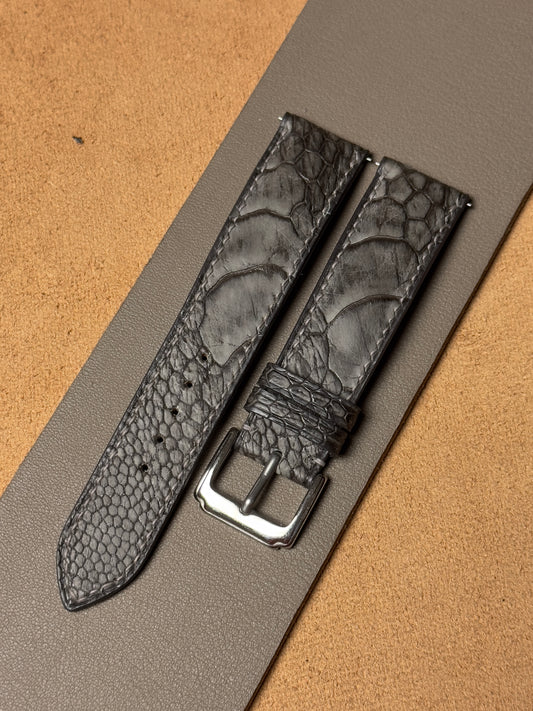 Ręcznie robiony pasek z nogi strusia - ciemnoszary nubuk