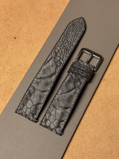 Ręcznie robiony pasek z nogi strusia - ciemnoszary nubuk