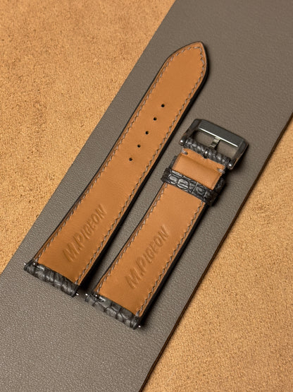 Ręcznie robiony pasek z nogi strusia - ciemnoszary nubuk