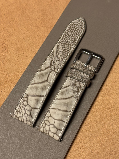 Ręcznie robiony pasek z nogi strusia - jasnobeżowy nubuk