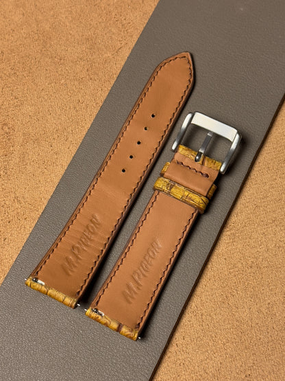 Ręcznie robiony pasek ze skóry krokodyla - two-tone brązowy