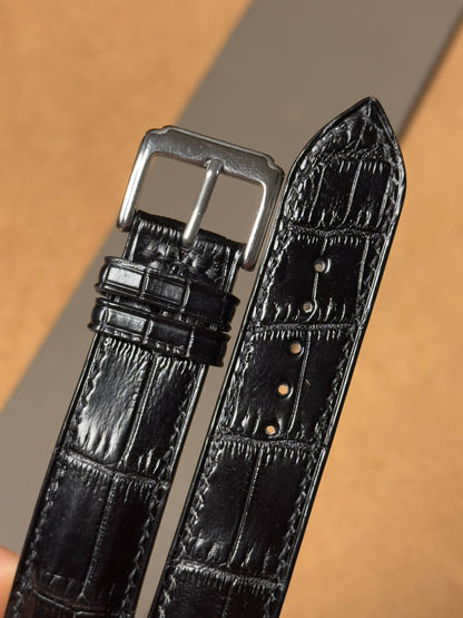 Ręcznie robiony pasek ze skóry krokodyla - czarny (połysk)