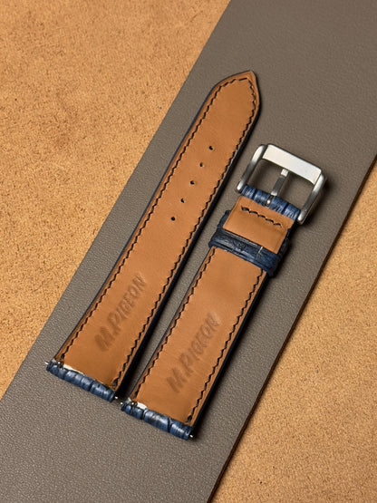 Ręcznie robiony pasek ze skóry krokodyla - two-tone granatowy