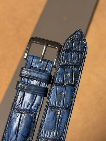 Ręcznie robiony pasek ze skóry krokodyla - two-tone granatowy