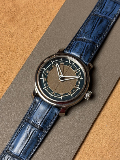 Ręcznie robiony pasek ze skóry krokodyla - two-tone granatowy