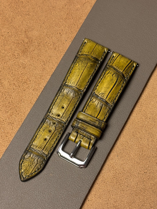 Ręcznie robiony pasek ze skóry krokodyla - żółto-czarny